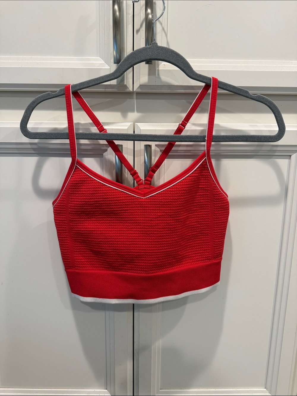 Target Red Ribbed V‑Neck Bralette with White Trim